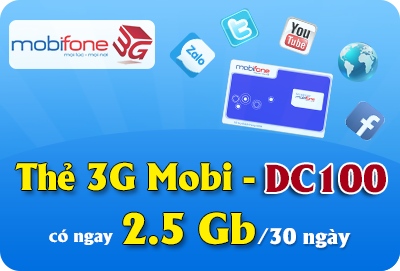 Thẻ 3G Mobifone DC100 2,5GB (2500MB) Thẻ 3G Mobifone DC100 2,5GB (2500MB)