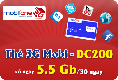 Thẻ 3G Mobifone DC200 5,5GB (5500MB) Thẻ 3G Mobifone DC200 5,5GB (5500MB)