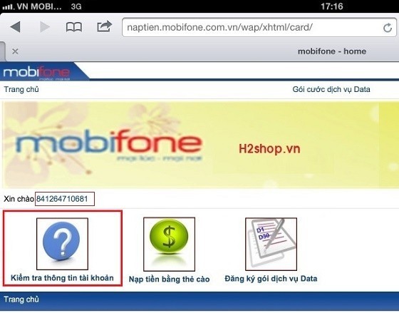 Cách kiểm tra tài khoản sim 3G Mobifone cho iPad online
