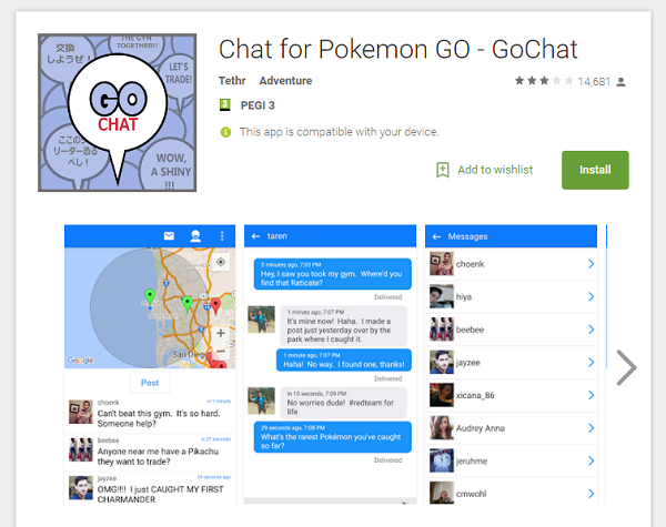 Phần mềm GoChat dành cho game thủ Pokemon Go
