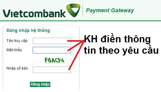 Nhập thông tin thẻ Ebanking Vietcombank