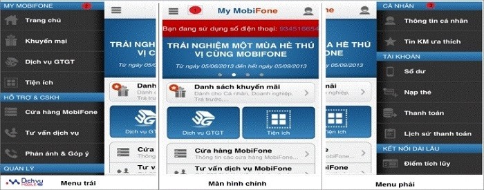 Giao diện ứng dụng My Mobifone