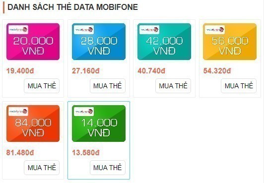 Các mệnh giá thẻ nạp data 3g mobifone 10 ngày được bán trực tuyến phổ biến