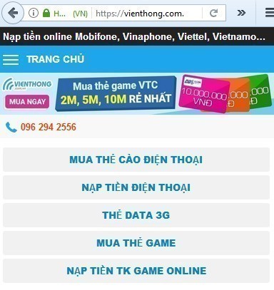 Trang web nạp tiền điện thoại trực tuyến tin cậy vienthong.com.vn