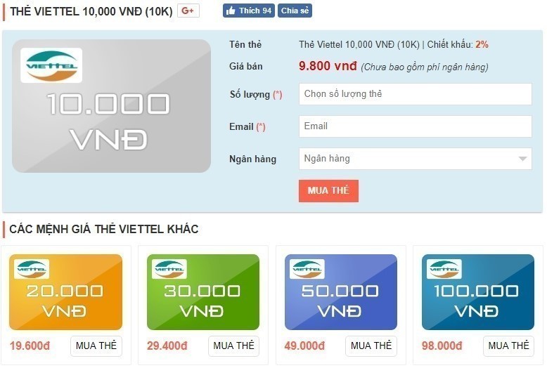 Điền đầy đủ thông tin cá nhân khi mua thẻ Viettel online qua Vietcombank