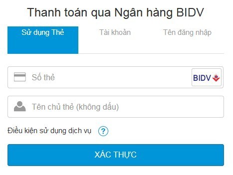 Nhập thông tin giao dịch mua thẻ Viettel qua ngân hàng BIDV