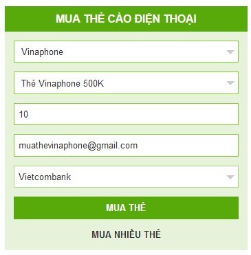Mua thẻ Vinaphone qua tài khoản Vietcombank nội địa