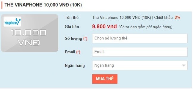 Điền thông tin cá nhân để mua thẻ Vinaphone 10000