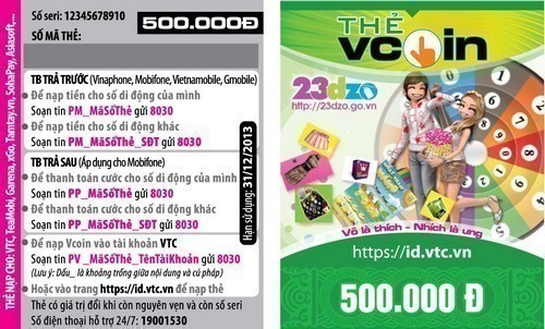 Sản phẩm mệnh giá thẻ game VTC dạng thẻ cào giấy