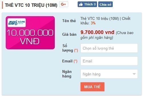 Mua thẻ VTC bằng thẻ ATM Vietcombank tại vienthong để có giá rẻ nhất