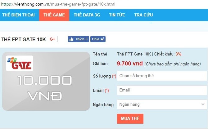 Cách mua thẻ Gate trên trang vienthong.com.vn
