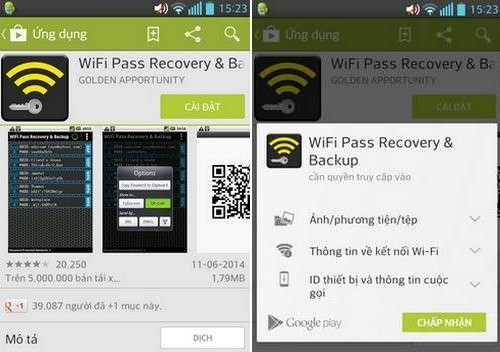 Xem pass Wifi Android bằng Wifi Pass Recovery & Backup