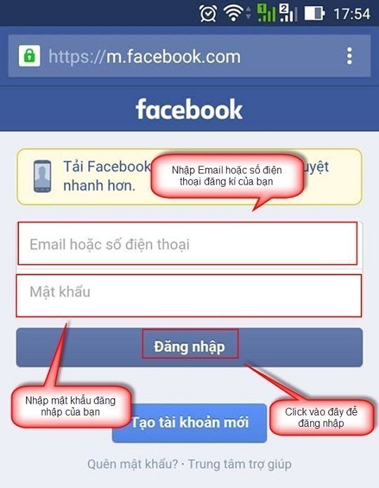 Cách đăng nhập Facebook bằng điện thoại qua trình duyệt