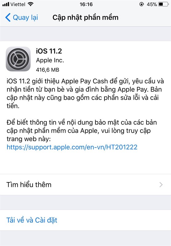 iOS 11.2 đã hỗ trợ tính năng Apple Pay Cash