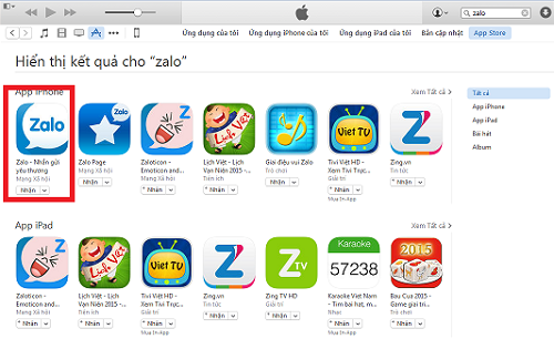Bạn có thể cài đặt Zalo cho iPad qua iTunes