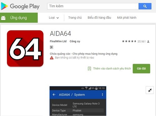 AIDA64 giúp bạn kiểm tra độ chai pin của Android