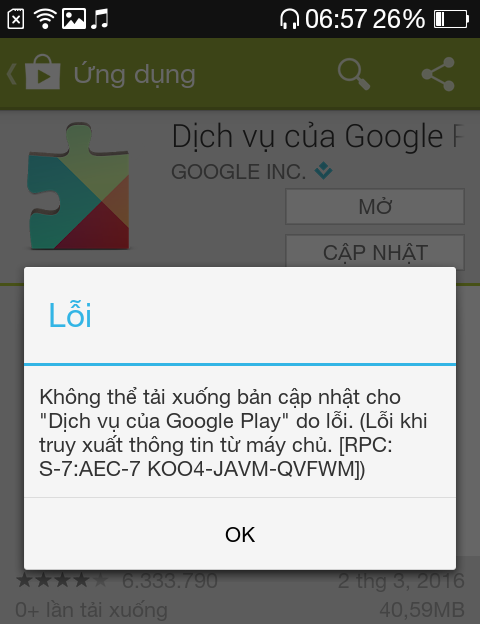 Lỗi không cập nhật được dịch vụ của Google Play
