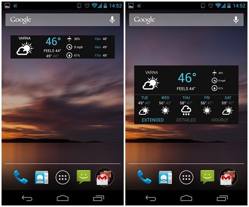 Phần mềm đo nhiệt độ thời tiết cho Android 1Weather