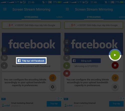 Ứng dụng Screen Stream Mirroring giúp live stream Facebook Android