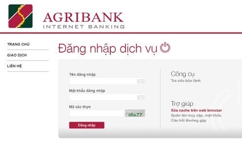 Website đăng nhập Internet Banking Agribank