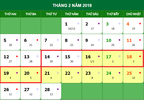 Lịch nghỉ Tết ngân hàng Vietcombank 2018 chính thức