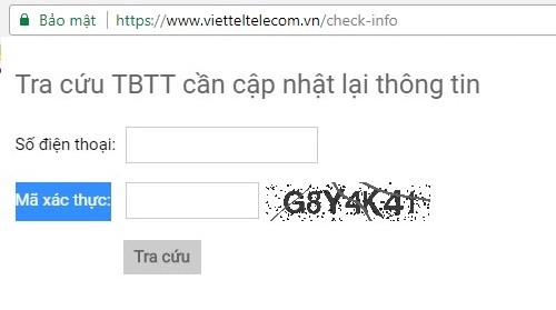 Giao diện kiểm tra thông tin thuê bao Viettel online