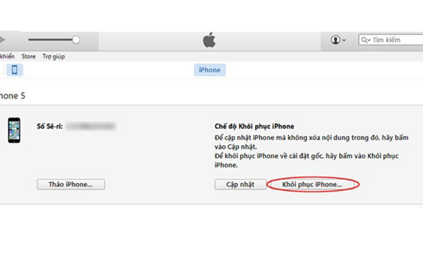 Cách khôi phục cài đặt gốc cho iPhone qua iTunes