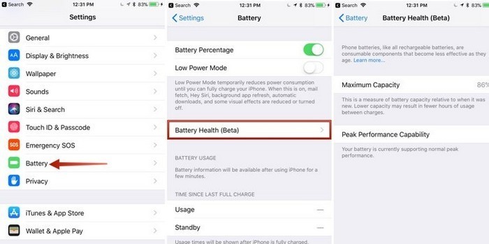 Truy cập Settings > Battery > Battery Health (Beta)