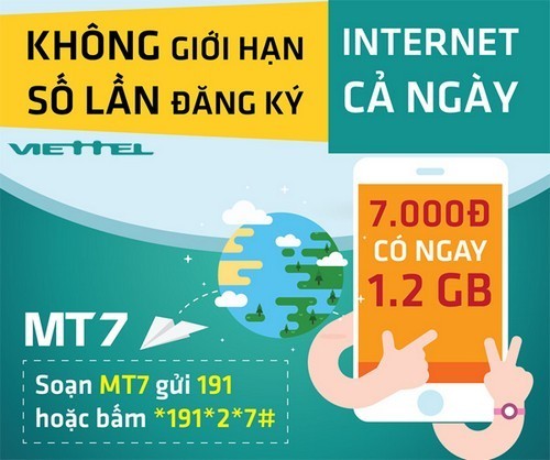 Đăng ký và sử dụng gói 3G 1 ngày Viettel MT7 để nhận ngay 1,2GB data
