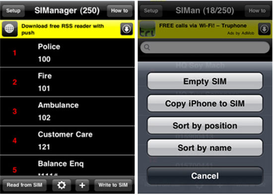 Copy danh bạ từ iPhone sang SIM bằng SIManager
