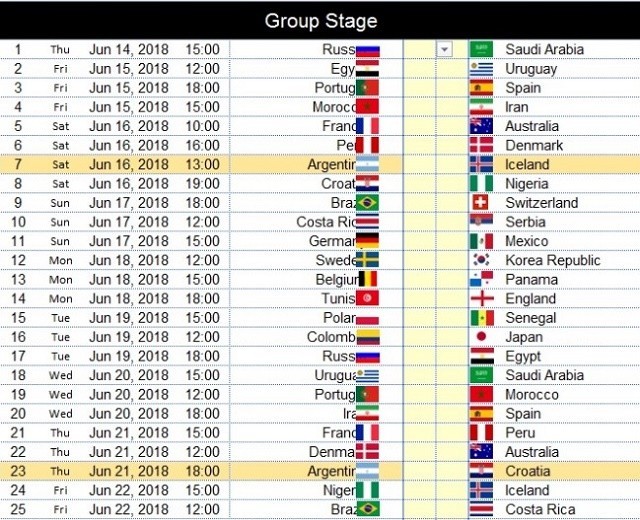 Hướng dẫn cách tải lịch thi đấu World Cup 2018 Excel