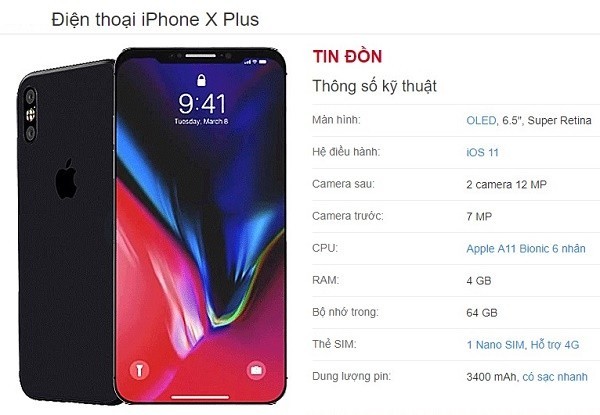 Thông số cấu hình iPhone X Plus the gioi di dong