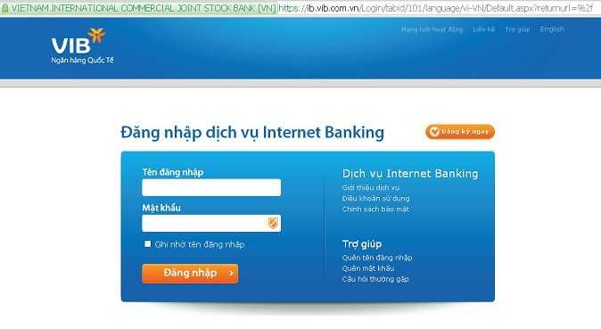 Dịch vụ Internet Banking của ngân hàng VIB