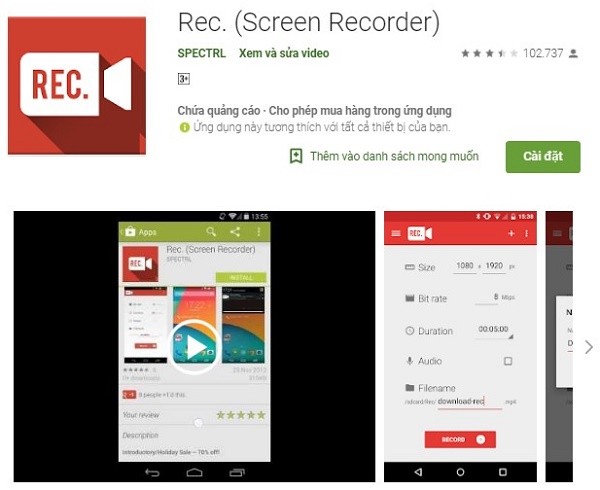 Ứng dụng quay màn hình điện thoại Android REC