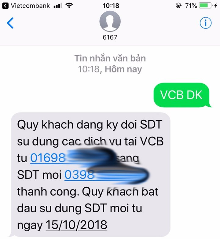 Cách thay đổi số điện thoại SMS Banking Vietcombank