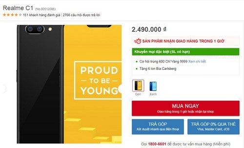 Điện thoại Realme C1 giá rẻ đang có mức giá là 2.490.000đ